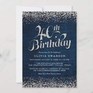 Chic Denim & Diamonds 40th Birthday Invitation