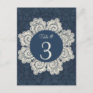 Chic Denim & Ivory Lace Wedding Table Number Cards