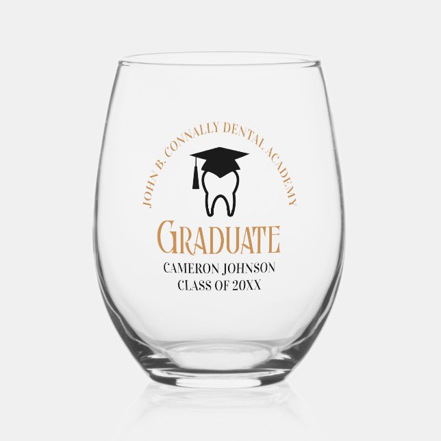Chic Dental School Custom Dentist Graduation Stemless Wine Glass (Front)