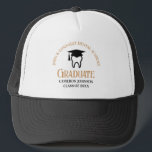Chic Dental School Custom Dentist Graduation Trucker Hat<br><div class="desc">This chic custom dental school graduation hat keepsake features a tooth wearing a graduation cap for a class of 2024 dentistry graduate. Customise with your graduating year for a great personalised dental hygienist,  orthodontist,  or dentist graduation gift.</div>