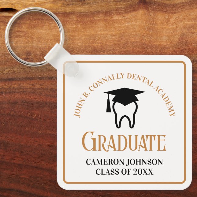 Chic Dental School Custom Gold Graduation Gift Key Ring (Front)
