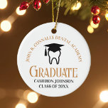 Chic Dental School Custom Graduation Christmas Ceramic Ornament<br><div class="desc">This chic custom dental school graduation keepsake Christmas ornament features a tooth wearing a graduation cap for a class of 2025 dentistry graduate. Customise with your graduating year for a great personalised dental hygienist,  orthodontist,  or dentist graduation gift.</div>