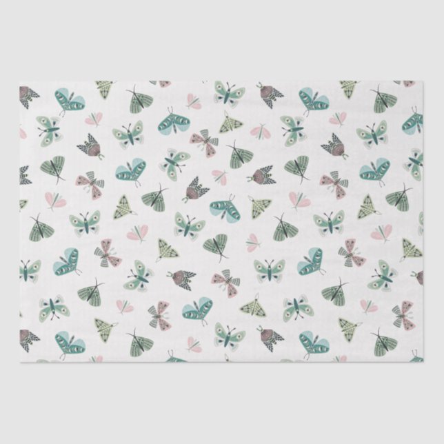 Chic Desert Retro Blush Green Butterfly Foliage Tissue Paper (Front)