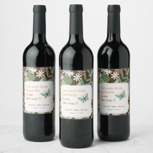 Chic Desert Retro Butterfly Garden Baby Shower Wine Label