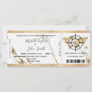 Chic Destination Wedding Boarding Pass Ticket Gold Invitation