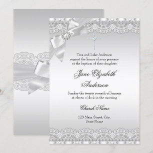 Chic Diamond Lace Silver Baptism girl/boy Invitation