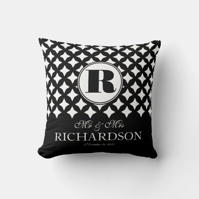 Chic Diamond Pattern Couple Mr and Mrs Cushion (Front)