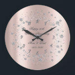 Chic Diamonds Confetti Rose Gold Anniversary Large Clock<br><div class="desc">Elegant silver diamonds on rose gold background.</div>