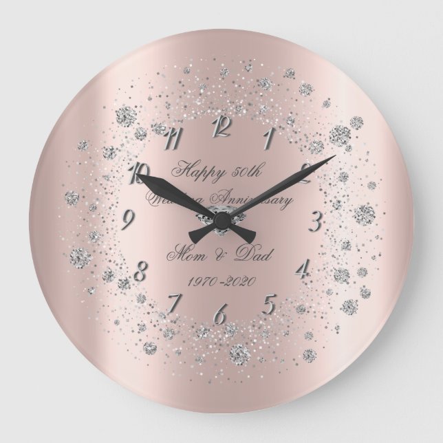 Chic Diamonds Confetti Rose Gold Anniversary Large Clock (Front)