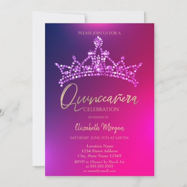 Chic Diamonds Crown Quinceañera Invitation (Front)