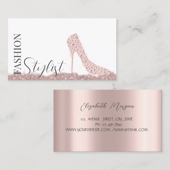 Chic Diamonds High Heels Rose Gold  Business Card (Front/Back)