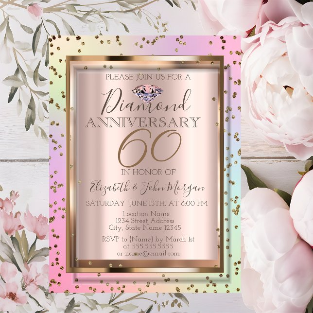 Chic Diamonds Holographic Wedding Anniversary Invi Invitation (Creator Uploaded)