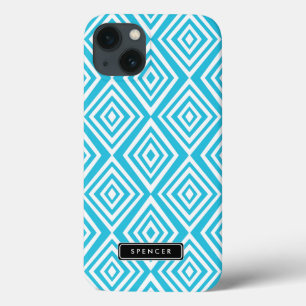 Chic Diamonds Pattern Turquoise Personalised iPhone 13 Case