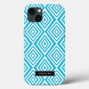 Chic Diamonds Pattern Turquoise Personalised iPhone 13 Case