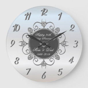 Chic Diamonds Silver 50 Wedding Anniversary Large Clock