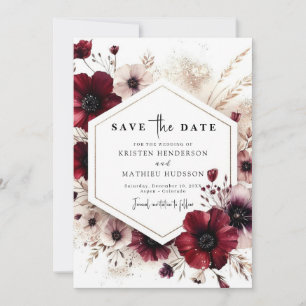 Chic Digital Burgundy Wedding Save The Date