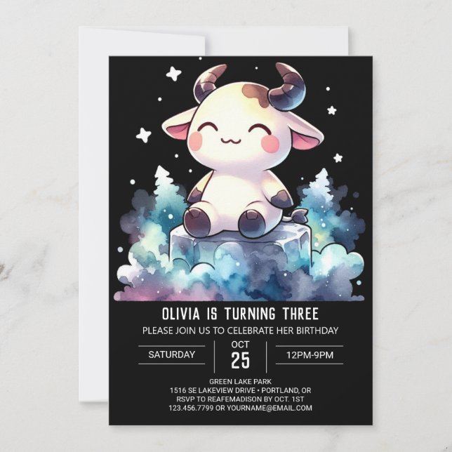 Chic Digital Cow Birthday Invitation (Front)
