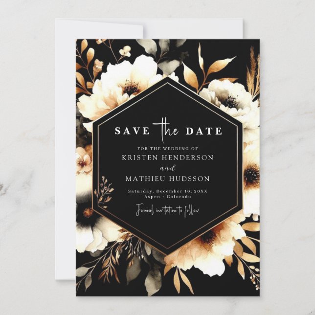 Chic Digital Gold and Black Wedding Save The Date (Front)