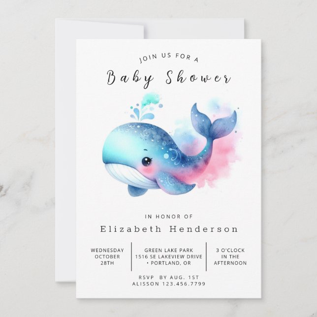 Chic Digital Whale Baby Shower Invitation (Front)
