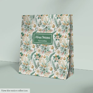 Chic Dill Green Gift Bag Elegant Christmas Floral