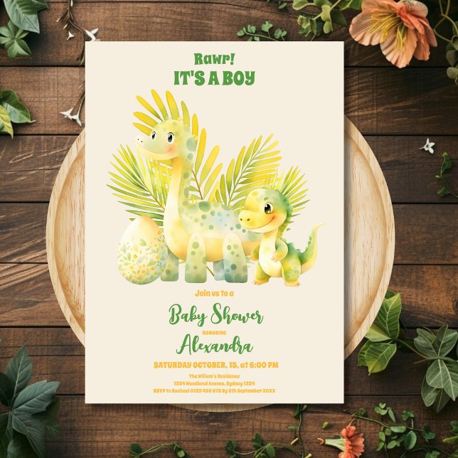 Chic Dinosaur Boy Baby Shower Greenery  Invitation (Creator Uploaded)