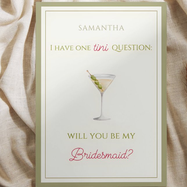 Chic Dirty Martini-Themed Bridesmaid Proposal  Card (Ask your bestie in style with this martini-themed Bridesmaid proposal card—trendy, fun, and chic.)