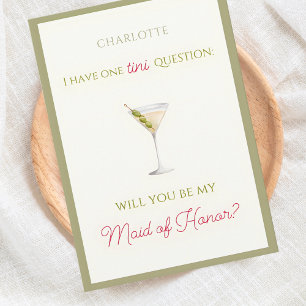 Chic Dirty Martini-Themed Maid of Honour Proposal  Card