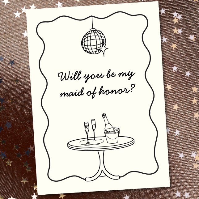 Chic Disco Hand Drawn Maid of Honour Proposal Card (Creator Uploaded)