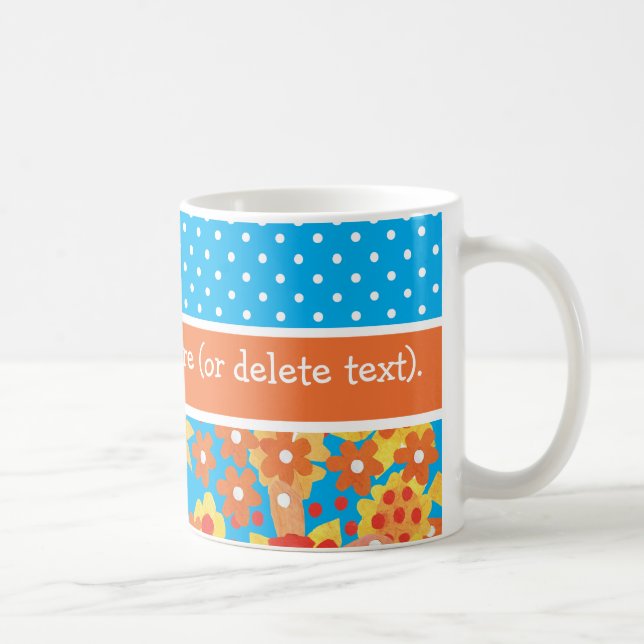 Chic Ditsy Orange and Red Floral Pattern on Blue Coffee Mug (Right)