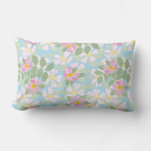 Chic Dog Roses on Sky Blue Lumbar Pillow