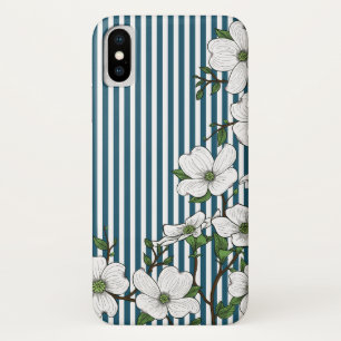 Chic Dogwood Blossoms & Stripes Pattern iPhone X Case