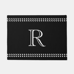 CHIC DOOR MAT_WHITE MONOGRAM ON BLACK DOORMAT