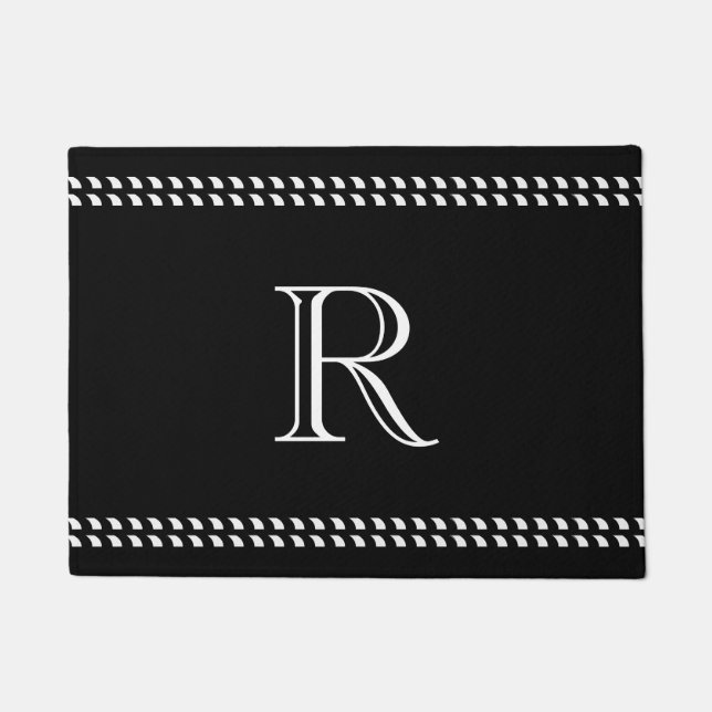 CHIC DOOR MAT_WHITE MONOGRAM ON BLACK DOORMAT (Front)