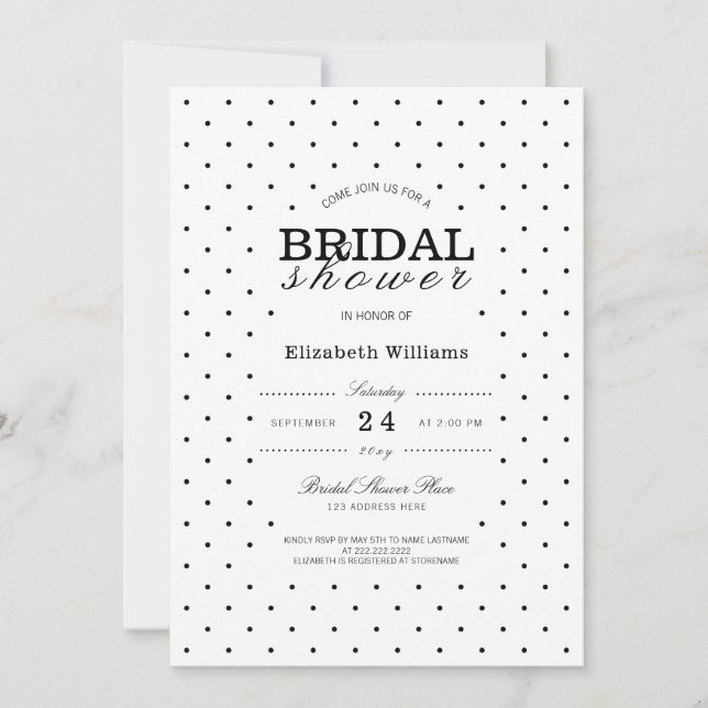 Chic Dotted Dots Black White Bridal Shower Invite (Front)