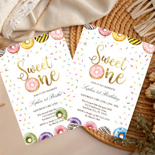 chic doughnut Sweet One Birthday, 1st Birthday Gir Invitation