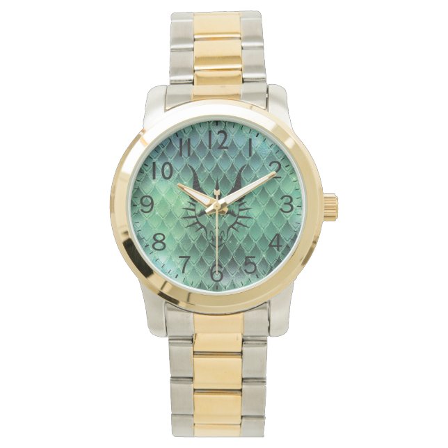 Chic Dragon Head & Green Dragon Scales Watch (Front)