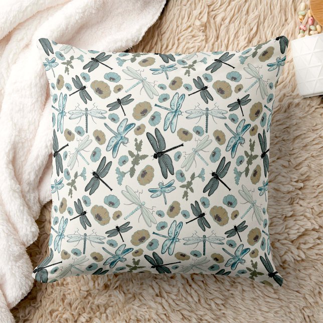 Chic  Dragonflies Floral Pattern Cushion (Chic Dragonflies Floral Pattern Throw Pillow from Jenn's Emporium. )