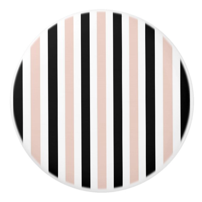 CHIC DRAWER KNOBS_GIRLY BLUSH/BLACK/WHITE STRIPES CERAMIC KNOB (Front)