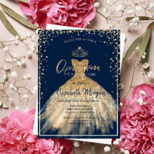 Chic Dress Gold Tiara,Diamonds Quinceañera Invitation