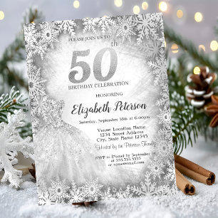 Chic Dress Snowflakes Winter 50th Birthday Invitation