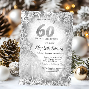 Chic Dress Snowflakes Winter 60th Birthday Invitation