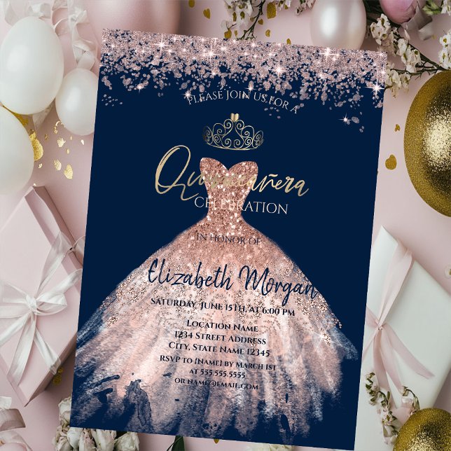 Chic Dress Tiara,Diamonds Blue Quinceañera Invitation (Creator Uploaded)