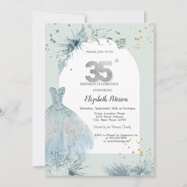 Chic Dress Winter 35th Birthday  Invitation (Front)