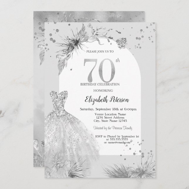 Chic Dress Winter Grey 70th Birthday  Invitation (Front/Back)
