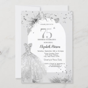 Chic Dress Winter Grey 75th Birthday  Invitation