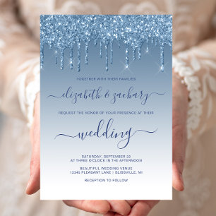 Chic Dripping Glitter Blue Wedding Invitation