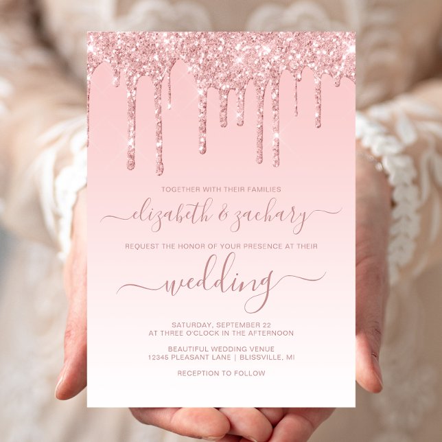 Chic Dripping Glitter Pink Wedding Invitation (Creator Uploaded)