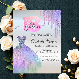 Chic Drips Colourful Dress Silver 18th Birthday Invitation