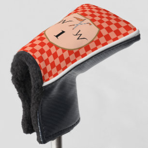 Chic Dual Orange Chequered Monogram  Golf Head Cover