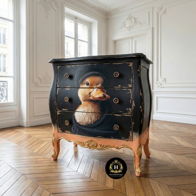 Chic Duckling in Black Hat Decoupage Tissue Paper (Creator Uploaded)